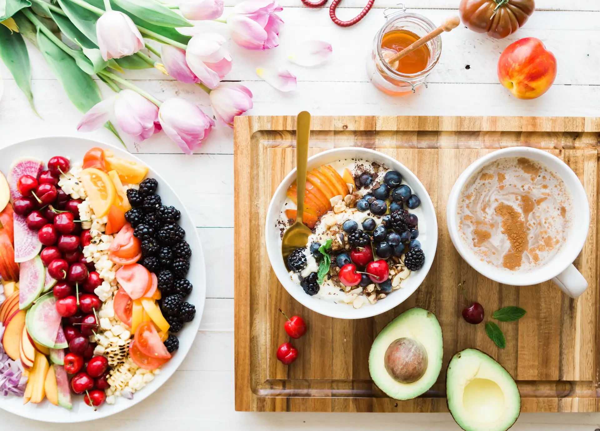 Weight Management — Healthy breakfast bowls, fruit and avocado flat lay