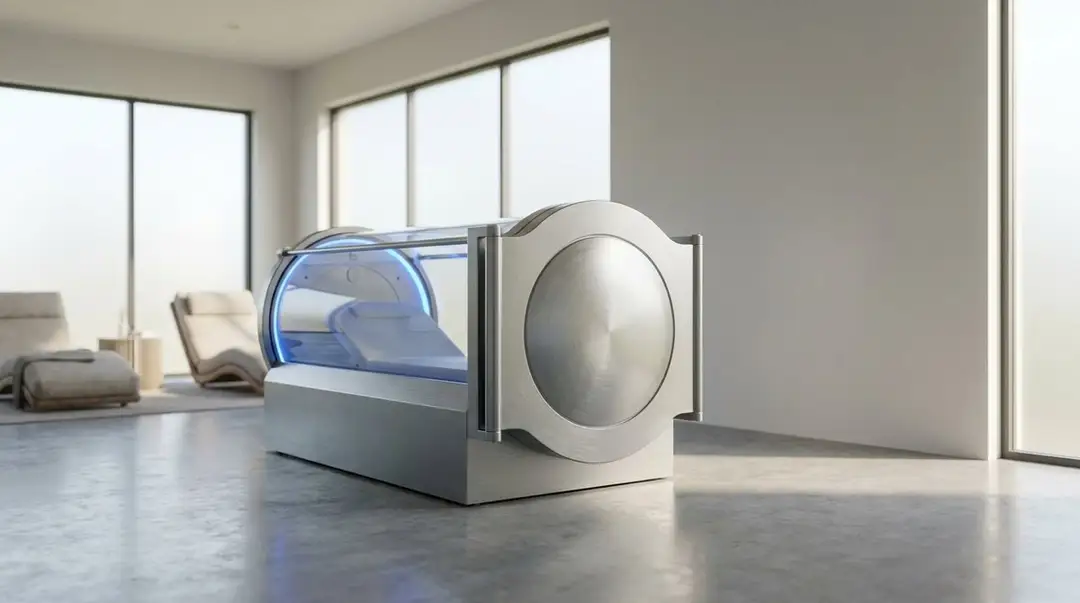 Hyperbaric chamber in a bright empty room